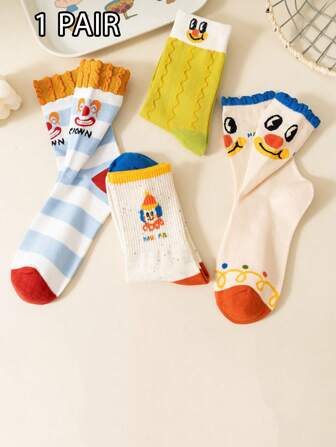 1 双女士袜子，小丑趣味，时尚简约，吸汗透气防臭袜子，适合日常旅行