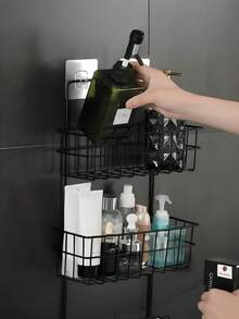 Bathroom Rack, Toilet Rack, Paper Towel Rack, Above The Toilet, Waterproof And Punch-Free Bathroom, Bathroom Toiletries Storage, Kitchen Seasoning Bottle Storage, Punch-Free Installation, Including 2 Traceless Stickers, Waterproof And Moisture-Proof, Strong Load-Bearing Capacity, Bathroom Rack Designed For You Who Pursue A Clean And Convenient Life - Holiday Gift - Black and White Random Round Wire Double Layer - View 2