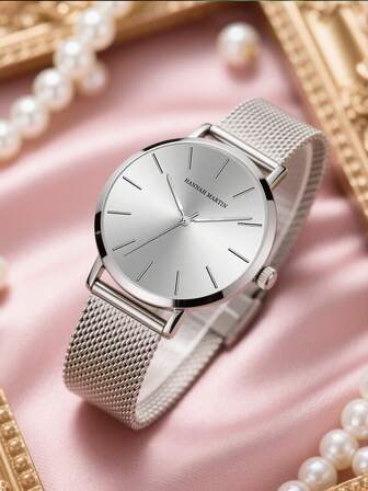 HANNAH MARTIN 1 件优雅女士石英表，3ATM 防水，玫瑰金不锈钢网状表带，日本石英机芯，36 毫米圆形表壳，永恒时尚女士手表，配有可爱的黑色礼品盒，适合送给女朋友、母亲和节日礼物