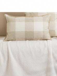 1/2 件奶油色和白色格子编织抱枕套，现代简约亚麻外观滚边靠垫套，适用于卧室、客厅、沙发、花园、派对、季节性使用，30*50 厘米、45*45 厘米、50*50 厘米（无填充物） - 米色 - 查看 11