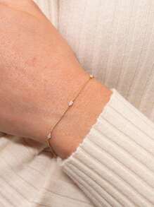 Pulsera minimalista de cadena de plata de ley 925 con circonia cúbica, de estilo casual y elegante, para uso diario de mujeres