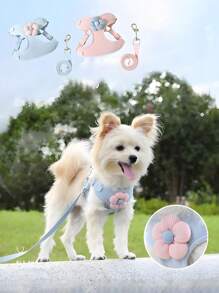 Pet Chest Harness With Leash,Small Dog Harness Vest & Leash Set For Teddy, Bichon, Pomeranian, With Chest And Back Strap,Cute Small Dog Collar Harness & Leash Set, Adjustable Dog Collars And Leashes , Ideal For Puppy Walking