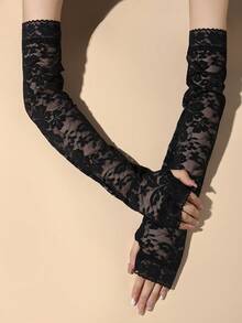 1 Pair Lace Mesh Printed Thin Arm Sleeve For Women, Sun Protection, Scar Cover, Arm Elbow Sleeve - Multicolor - View 7