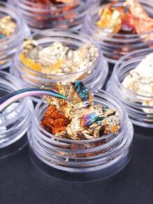 12色金属箔美甲装饰盒金银玫瑰金不对称薄片Y2K美甲设计DIY全息镜面沙龙美甲配件美甲用品 - 彩色 - 查看 5