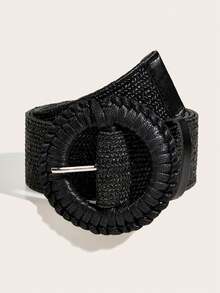 1pc Bohemian Style Wax Rope Handmade Button Elastic Waist Belt,Versatile With Jeans Summer, School Fall, Autumn, Halloween - Black - View 1