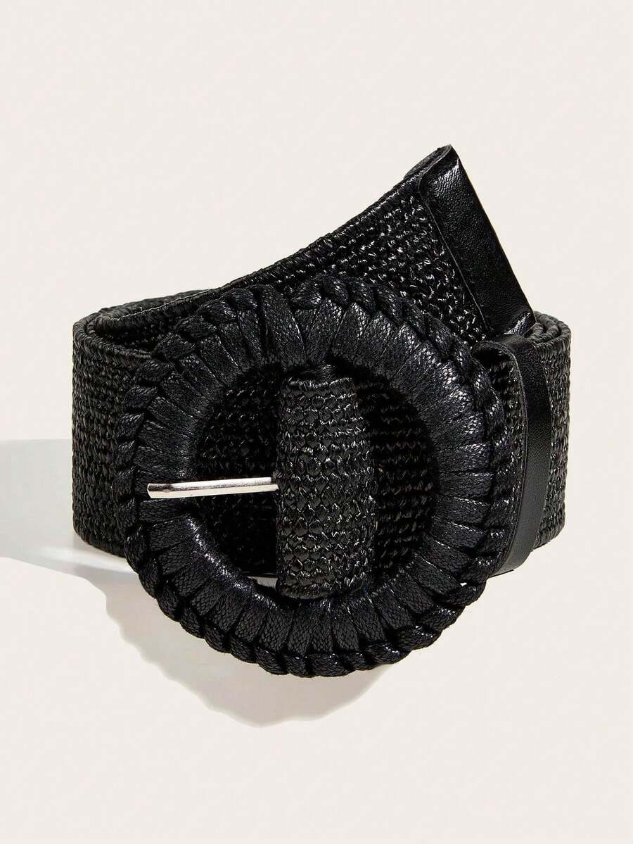 1pc Bohemian Style Wax Rope Handmade Button Elastic Waist Belt,Versatile With Jeans Summer, School Fall, Autumn, Halloween - Black - View 1