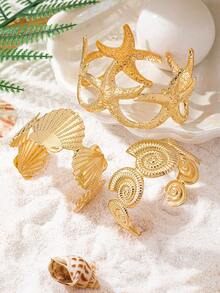 3 件套手链套装，融入海星、贝壳等海洋元素，金色金属个性化夸张波西米亚风情，适合海滩、度假和日常佩戴 - 金黃色 - 查看 3