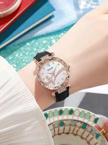 6pcs Women's Quartz Watch With Butterfly Bracelet Set