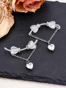 吊坠假乳头穿孔粉色心形假乳头环硅胶无痛假乳头环 Y2K 乳头环奶嘴心形 CZ 蝴蝶结身体穿孔首饰派对女士礼物 - 粉紅色和白色 - 查看 2