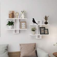 Floating Wood Shelves Set Of 2, Farmhouse Wall Mounted Shelf For Bedroom, Bathroom Shelves For Storage, Modern Display Rack For Decor, Hanging Wall Shelves For Room - White - trắng - Xem 2
