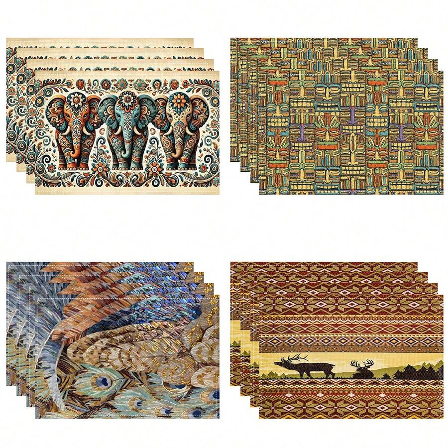 1/4/6 piezas Manteles individuales lavables de lino con estampados, salvamanteles protectores para mesa de interior y exterior, adecuados para vacaciones, fiestas, cocina