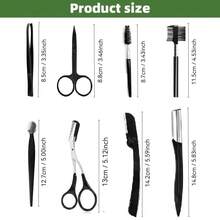 12PCS Black Eyebrow Trimmer Set Eyebrow Razor Kit Eyebrow Scissors Eyebrow Comb Razor For Face Tweezers Eyelash Eyelash Brush - Black - View 9