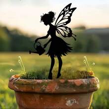 1 Stück Metall Kunst Fairy Silhouette Deko Statue, Gartenstecker Dekoration, Wanddekoration, geeignet für Außengarten, Terrasse, Park, Rasen, Pflanzkübel