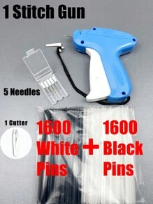 1 Set Handheld Quick Clothing Fixer Fine Tagging Gun For Clothes With 1600 White Fasteners And 1600 Black Pins,No Need To Replace Needle,Mini Stitch Gun Sewing Heming Quilting Tag Gun