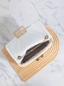 New Double Buckle Woven Crossbody Bag, Vacation Straw Bag, Travel Bag, Fashionable Portable Storage Bag, Chain Straw Bag, Beach Bag, Essential For Summer, Vacation Travel, Best Match For Beach - Beige - View 6