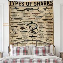 1 pezzo Arazzi da parete educativi sulle specie di squali, perfetti per gli appassionati di vita marina, camera da letto, soggiorno, camera da letto universitaria, decorazione a tema oceano con animali, in tessuto di poliestere di alta qualità, colori vivaci, idea regalo unica per strumento di apprendimento, decorazione per la casa