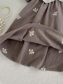 女童夏季短袖蕾丝公主裙，小女孩可爱休闲太阳裙 - 灰色 - 查看 6