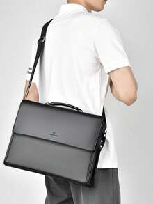 Men's Business Briefcase Bag With Rivet Details, Top Handle, 43.31-Inch Shoulder Strap, Suitable For Daily Commute And Meetings - Multicolor - View 1