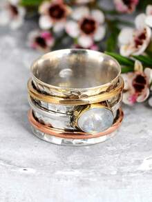 1 قطعة خاتم خطوبة/زواج/وعد شرقي أنيق من الفضة والحجر القمري، هدية مجوهرات للعيد الميلاد/عيد الحب/الذكرى السنوية، مناسب للجنسين