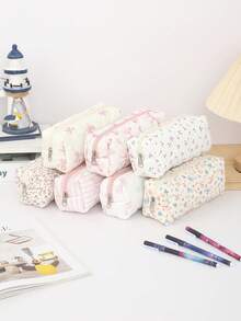1pc Bow Pencil Case, Creative Floral And Bow Pattern Design, Beautiful Pencil Case - Suitable For Study Stationery Storage And Desktop Organization Decoration, Daily Portable Storage Bag, Beautiful Gift For Friends,Back To School,School Supplies,Pencil Pouch,School Bag - Multicolor - View 1