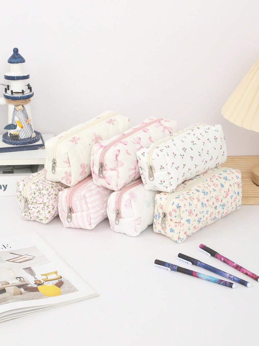 1pc Bow Pencil Case, Creative Floral And Bow Pattern Design, Beautiful Pencil Case - Suitable For Study Stationery Storage And Desktop Organization Decoration, Daily Portable Storage Bag, Beautiful Gift For Friends,Back To School,School Supplies,Pencil Pouch,School Bag - Multicolor - View 1