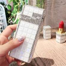 1 pezzo Custodia per sigarette con strass, capacità di 20 sigarette, apertura automatica, scatola sottile per sigarette lunghe, custodia per sigarette con decorazioni in strass creativa per donne, accessori per fumatori, accessori per fumatori femminili, porta sigarette, custodia portasigarette