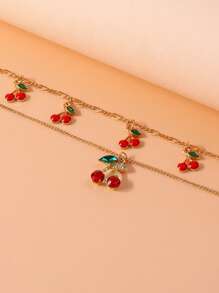 1 pezzo di collana ciondolo in metallo a più strati con design di ciliegie carino e dolce