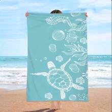 GEL HUT MUN 1pc Super-Soft Microfiber Printed Beach Towel, With Sea Turtle, Starfish, Seaweed, Seahorse DesignsTravel Essentials Travel Accessories Beach Essentials - Multicolor - View 1