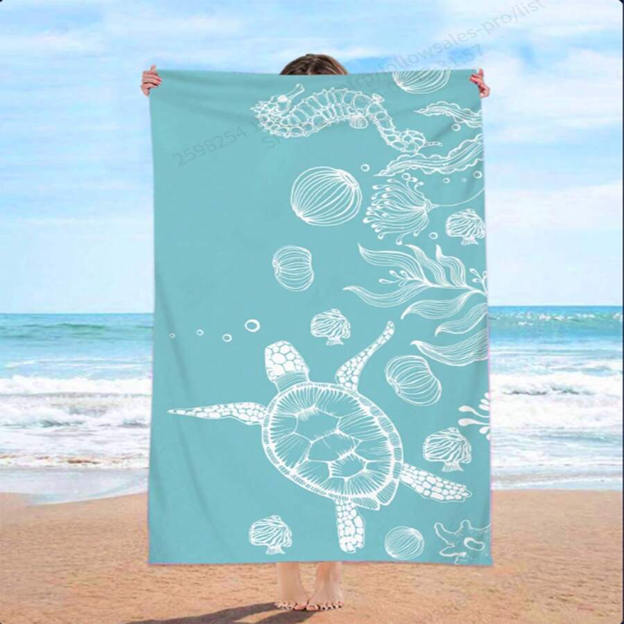 GEL HUT MUN 1pc Super-Soft Microfiber Printed Beach Towel, With Sea Turtle, Starfish, Seaweed, Seahorse DesignsTravel Essentials Travel Accessories Beach Essentials - Multicolor - View 1