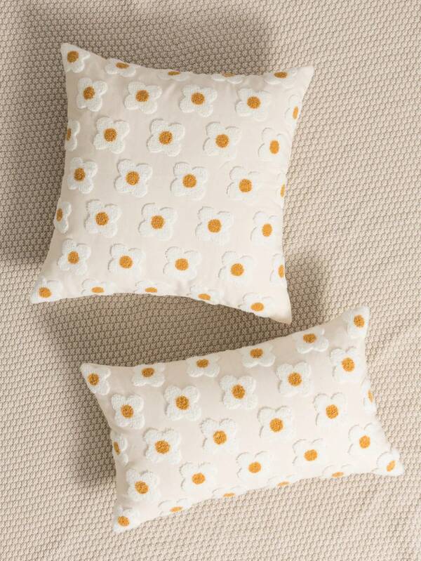 1pc/2pcs Beige Eggflower Pattern Cushion Cover, Rustic Farmhouse Style Canvas Embroidery Craft Pillow Sham, Daily Home Living Room Bedroom Sofa Decor Throw Pillow Case, Car Waist Cushion, Garden Yard Textile Decorative Pillowcase, Suitable For All Seasons, Without Inner 30*50cm/45*45cm