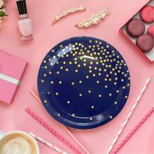 24pcs Navy Blue & Gold Polka Dot 7/9 Inch Paper Plates, Navy Blue & Gold Party Supplies, Disposable Tableware Set Including Plates, Suitable For Weddings, Bridal Showers, Engagements, Birthday Parties Decorations - Multicolor - View 3