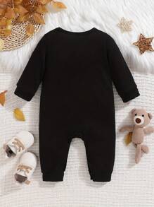 [定制] 定制照片和文字印花连体裤，圆领长袖，适合幼儿男孩和女孩的休闲连体裤 - 个性化姓名字母，舒适且适合户外穿着