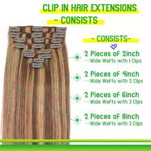 Straight Human Hair Clip Ins 8pcs Soft & Natural  Double Weft For Women #P4/27 Chocolate Brown To Honey Blonde Hair Extensions Real Human Hair Clip Ins 16-28Inch - SP4/27 - Xem 4
