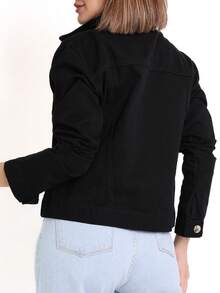Women's Fashion Denim Jacket 100% Pure Cotton, The Fabric Has No Elasticity - 黑色 - 查看 4