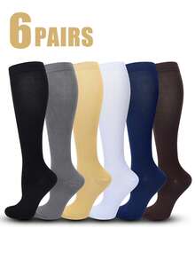 1/6 Pairs Women's & Men's Compression Socks For Cycling Soccer Running Athletic Calf Socks, Cozy - Multicolor - View 19