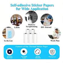 3/6 件蓝色不干胶贴纸卷，适用于迷你打印机 - 防水、自粘 PVC 纸，适用于无墨打印 - 非常适合笔记、工作、照片和备忘录 - 彩色 - 查看 8
