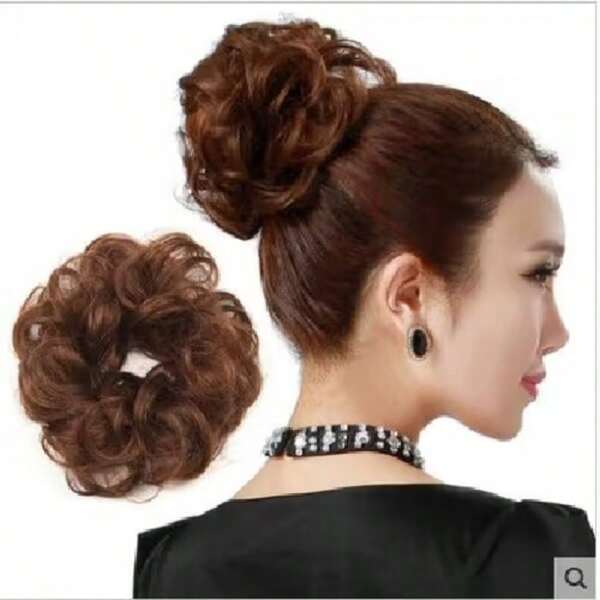 1 Stück synthetischer Haarscrunchie, Haarband für halben Dutt, Blumen-Dutt-Maker flauschiger Donut-Haarbun, für kurzes lockiges Haar, realistisch aussehende Haargummis, Haargummis, Haargummibänder, Haarscrunchies, Haargummi-Bänder
