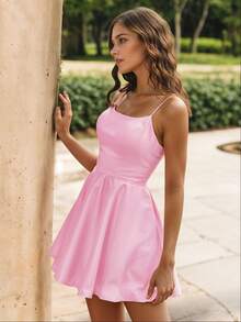 Vestido de Tirantes con Cintura Entallada Casual para Mujer Primavera/Verano - Rosa Pálido - Ver 3