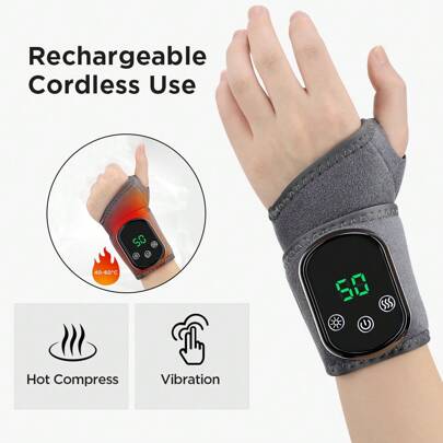 Hailicare Muñequera eléctrica calefactora, compresa caliente, soporte para la muñeca con masaje, 3 modos, vibración suave, protector de mano y muñeca recargable