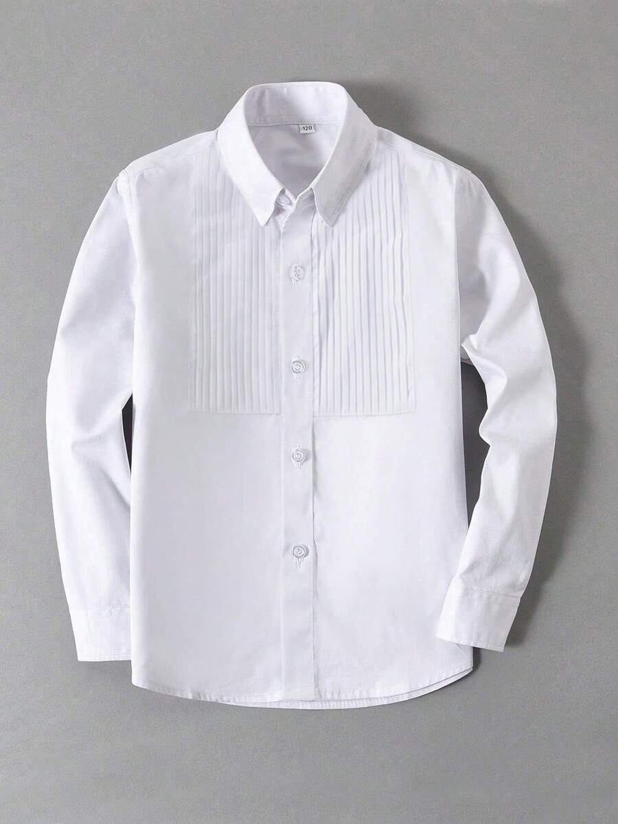 Boys' Long Sleeve Shirt, Suitable For Boys' Formal Wear, Uniforms, Teens, Young Boy Casual Wear, White, Standard Versatile, Size 3-10 Years - White - View 1