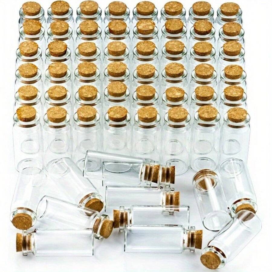 10/20/30/50pcs Mini 0.34oz Clear Glass Jars With Cork Stoppers - Ideal For DIY Crafts, Wedding Decor, And Party Favors | , Hand Wash Only, Oval-Shaped Transparent Bottles, Decorative Bottles