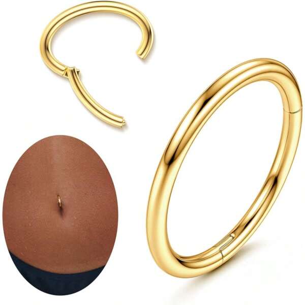 AVYRING Aro de botón del ombligo de 14G con cierre para mujeres, chapado en oro, aros de botón del ombligo brillantes con CZ, anillo oval inverso para piercing del Body y el ombligo, joyería de piercing