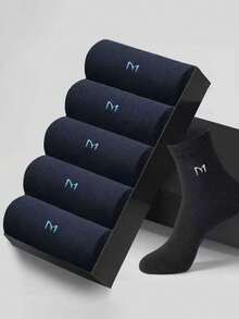 5/10 Pairs Men's Business Casual Crew Socks, Antibacterial Cotton Blend With Breathable, Moisture Wicking, Odor Resistant, Mid-Calf Crew Socks With Alphabet Pattern - Machine Washable, Fall