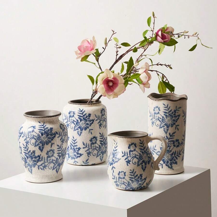 Porcelana w kolorze niebieskim i białym z efektem spękania lodu, lekka, luksusowa dekoracja wazonu ceramicznego, ekskluzywne wrażenie, stół jadalny w salonie, dekoracja wazonu na kwiaty, satysfakcjonujący prezent