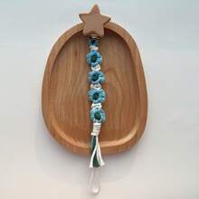 1 Peça Mordedor de Flor de Crochê Feito à Mão com Clipe de Chupeta e Suporte de Madeira com Estrela e Coração para Bebês Meninos e Meninas