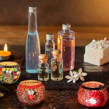3-Piece Set Of Gorgeous Handmade Turkish Moroccan Mosaic Glass Candle Holder - Colored Tabletop Candle Holder With Star And Moon Design, Handmade Pen Holder, Potted Flower Plate, Makeup Storage, Candle Container For Romantic Dinner, Wedding Anniversary, Birthday, Party Decor, Home Decor And Multicultural Festivals Including Christmas, New Year, Diwali And Three Kings Day - Multicolor - View 4