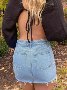 Casual American Streetwear Style Light Wash Denim Mini Skirt For Women, Summer - Light Wash - View 4