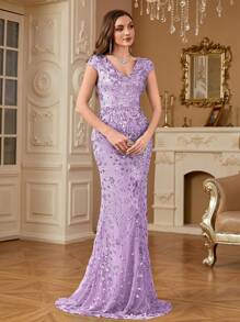 hezixi Elegant Sequin Sexy Evening Dress For Women Long Mermaid Formal Prom Luxury Wedding Party Cocktail Gowns Women's Dresses, For Wedding Guest