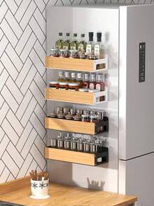 Giá đựng gia vị từ tính cho tủ lạnh, Giá đựng gia vị từ tính để cất giữ trong bếp, Dụng cụ sắp xếp nhà bếp đa năng không cần khoan, Tiết kiệm không gian lưu trữ và trang trí nhà cửa - màu đen - Xem 7