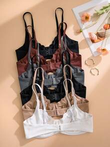 6 piezas de sujetadores de copa blanda inalámbricos de unicolor con borde ondulado para señoras - Multicolor - Ver 2